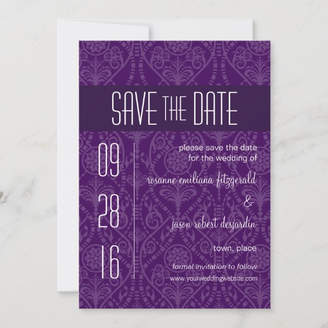 Damask Art Deco Save the Date Einladung (Vorderseite)