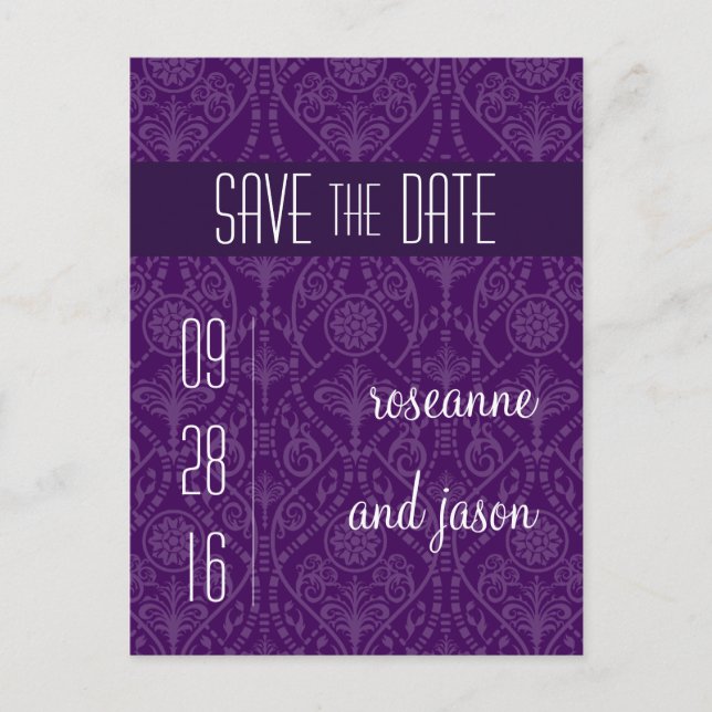 Damask Art Deco Save the Date Postkarte (Vorderseite)