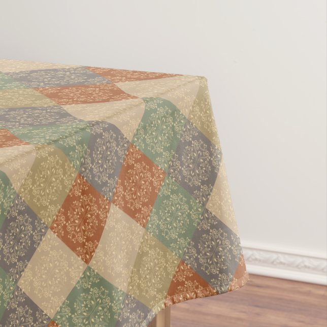 Damask Autumn Blocks Green Orange Khaki Tischdecke (Beispiel)