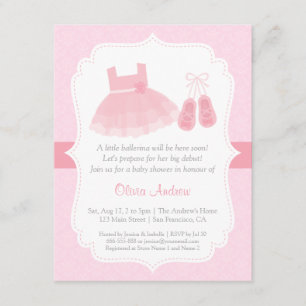 Damask Ballerina Girl Kinderdusche Einladungen