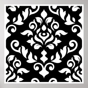 Damask Baroque Design Weiß auf schwarz Poster