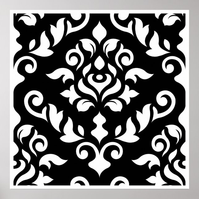 Damask Baroque Design Weiß auf schwarz Poster (Vorne)