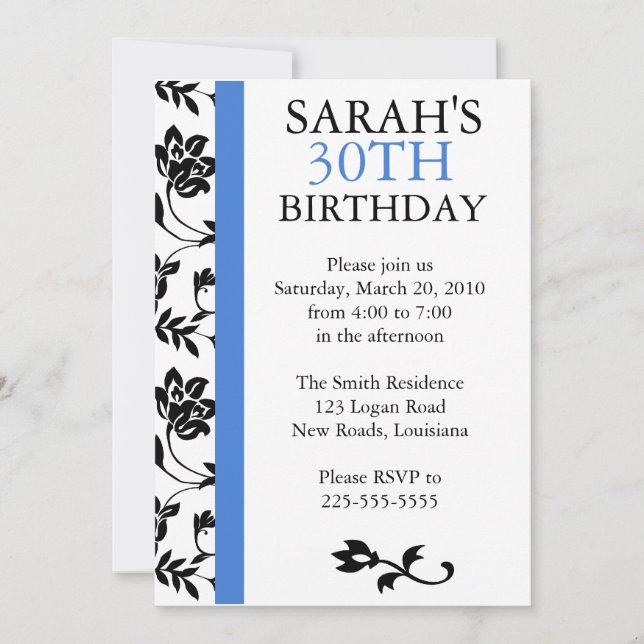 Damask Birthday Einladung (Vorderseite)