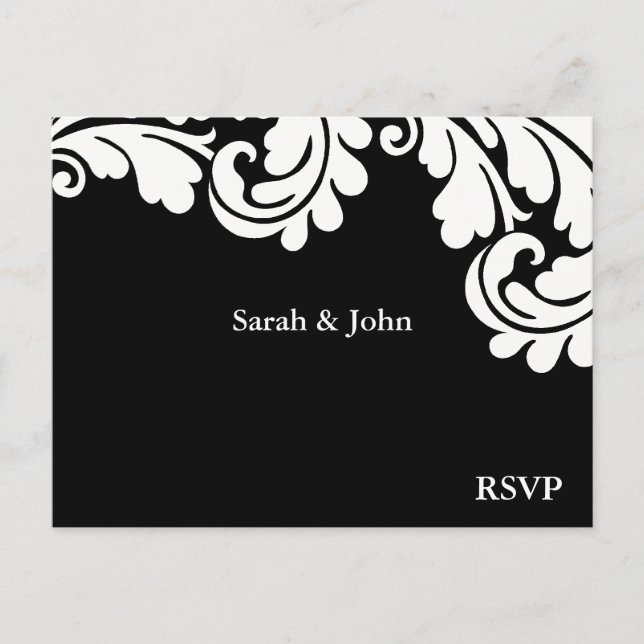 Damask Black and White Wedding RSVP 1 Einladungspostkarte (Vorderseite)