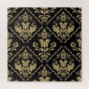 Damask Black Gold: Klassisches Ornament. Puzzle