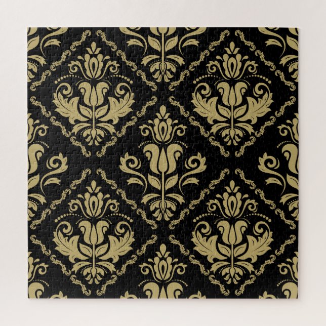 Damask Black Gold: Klassisches Ornament. Puzzle (Vertikal)