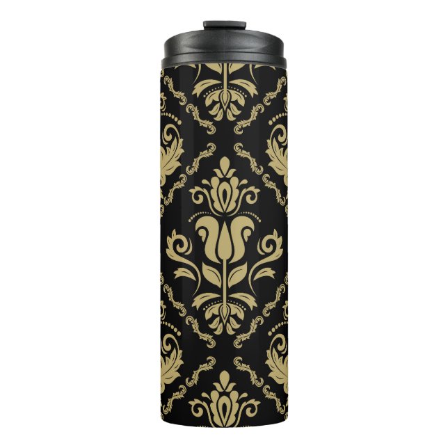 Damask Black Gold: Klassisches Ornament. Thermosbecher (Vorderseite)