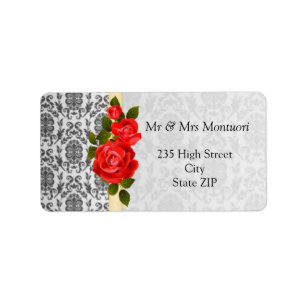 Damask black grau, rote Rosen Rücksendeadresse Lab Adressaufkleber