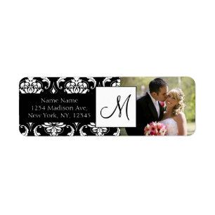 Damask Black Monogram Foto Wedeladresse Labels