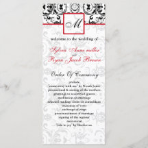 Damask black red MONOGRAM Wedding Program