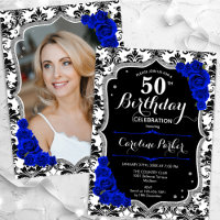 Damask Black Silver Royal Blue Foto 50. Geburtstag
