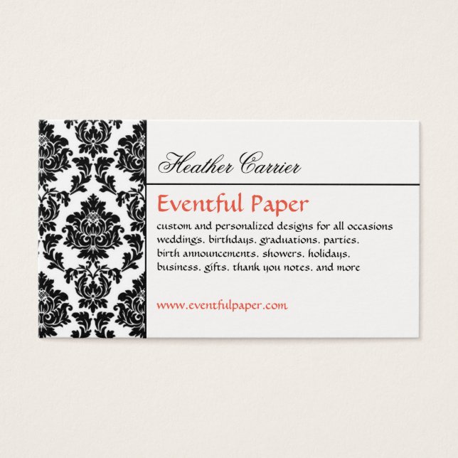 Damask Black & White - Visitenkarte (Vorderseite)