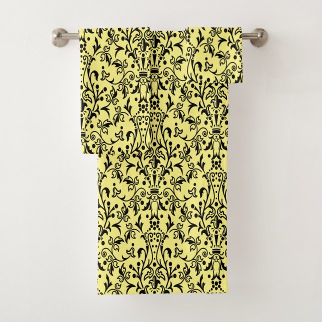 Damask Black & Yellow Badhandtuch Set (Insitu)