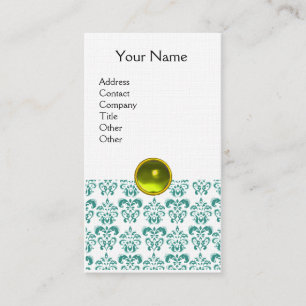 DAMASK BLAUE MONOGRAM Edelstein Gelb Leinen Visitenkarte