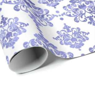 Damask Blue Cobalt Indigo White Royal Floral Geschenkpapier