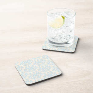 Damask blue & cream botanic set of 6 Coasters Untersetzer