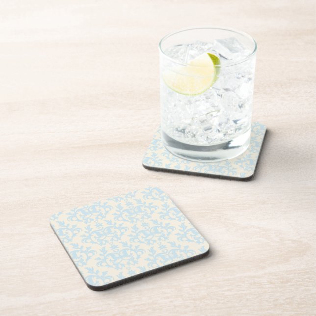 Damask blue & cream botanic set of 6 Coasters Untersetzer (Rechte Seite)