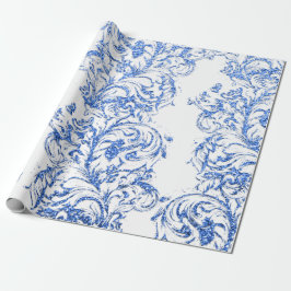 Damask Blue Indigo Royal White Antonietta Hütte Geschenkpapier