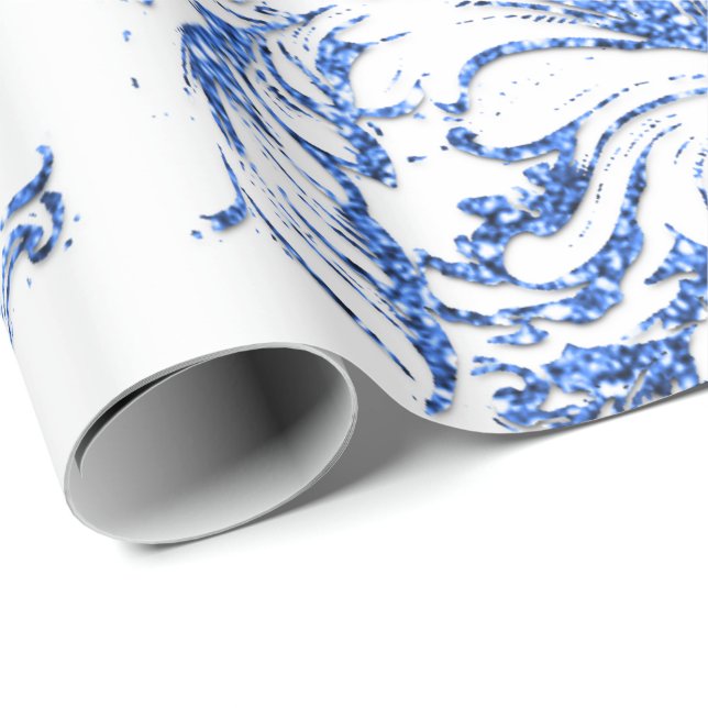 Damask Blue Indigo Royal White Antonietta Hütte Geschenkpapier (Rolleneckpunkt)