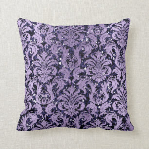 Damask Blue Navy Violet Hütte Lila Glitzer Kissen