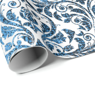 Damask Blue Navy White Royal Gray Hütte Geschenkpapier