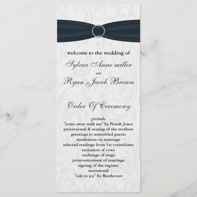 Damask Blue Wedding Programm (Vorderseite)
