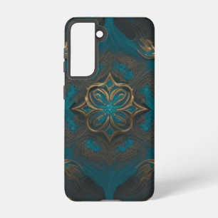 Damask Blume Blue Black Gold Samsung Galaxy Hülle