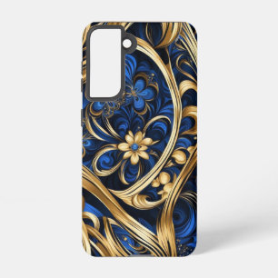 Damask Blume Wirbel Blue Gold Black Samsung Galaxy Hülle