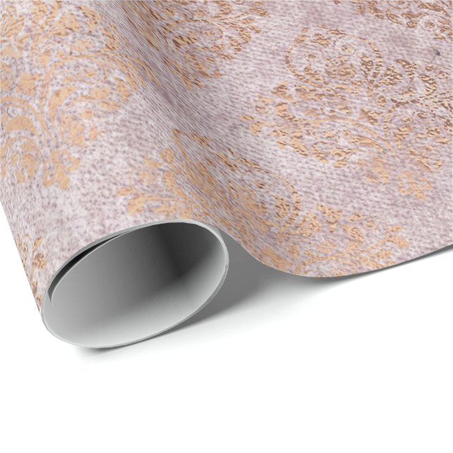 Damask Blush Pink Rose Gold Foxier Pulver Royal Geschenkpapier (Rolleneckpunkt)