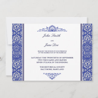 Damask Border Invasion in Royal Blue Einladung