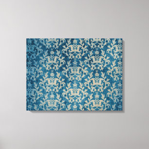 Damask botanic & herzen blauer Goldener Triptychdr Leinwanddruck