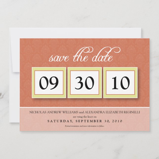 Damask Box Trio 12x18 Save the Date (Mandarine) (Vorderseite)