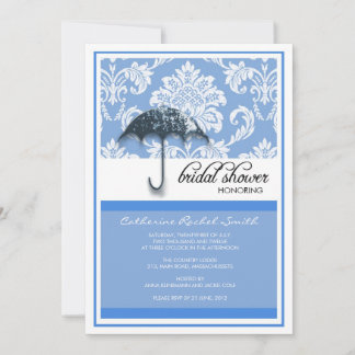 Damask Bridal Dusche Einladung in Blau