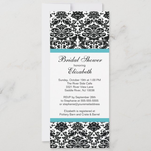 Damask Bridal Dusche Einladung Türkisblau (Vorderseite)