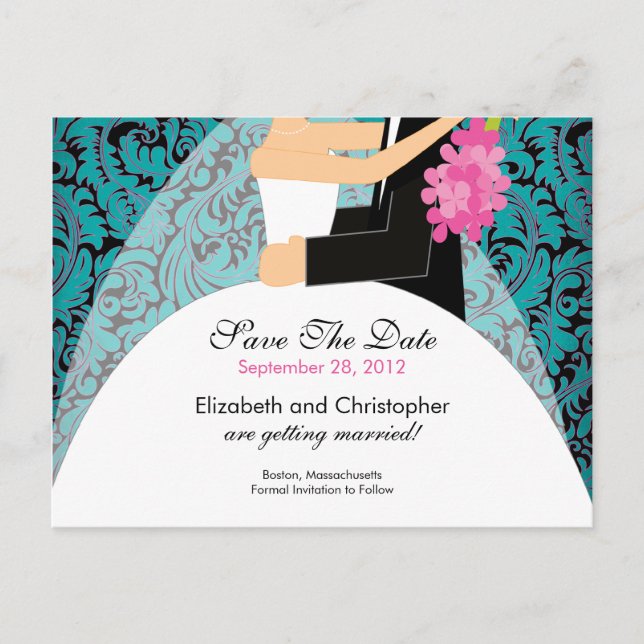 Damask Bride & Groom Save the Date Einladung (Vorderseite)