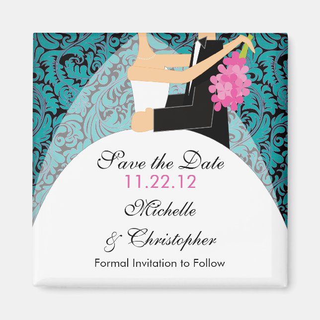 Damask Brie & Groom Speichern Sie das Datumsfenste Magnet (Vorne)