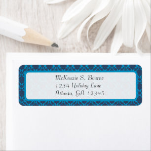 Damask Bright Aqua & Navy Rücksendeadresse