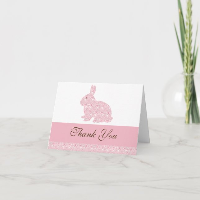 Damask Bunny Rabbit Baby Dusche Danke (Vorderseite)