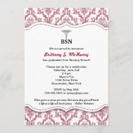 Damask Burgund Nurpinning Abschluss BSN RN Einladung