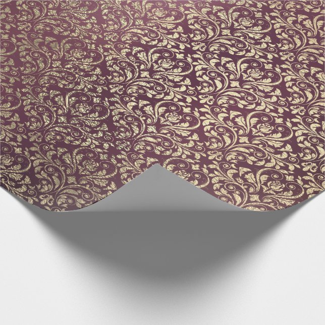 Damask Burgundy Foxier Ivory Gold Royal Geschenkpapier (Ecke)
