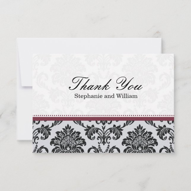 Damask Burgundy Wedding Dankeschön Card Dankeskarte (Vorderseite)