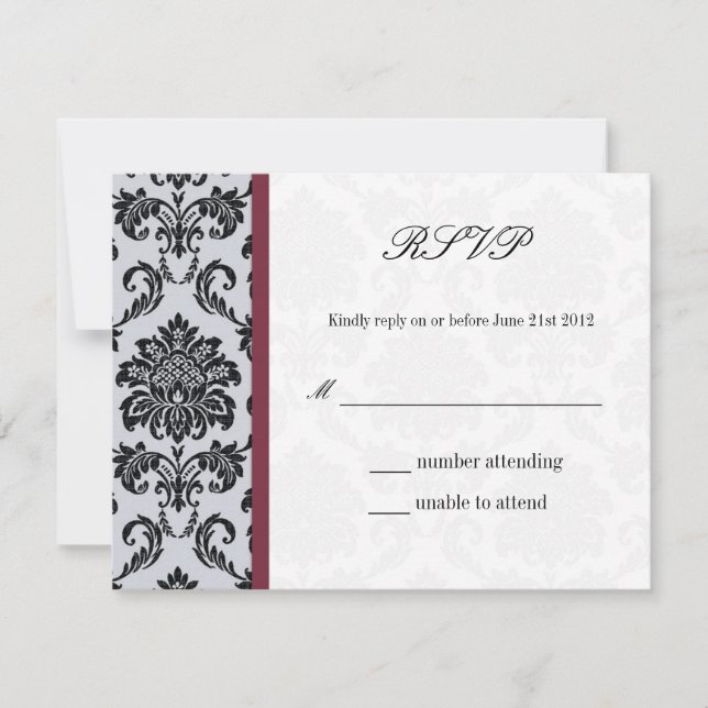 Damask Burgundy Wedding Response Card RSVP Karte (Vorderseite)