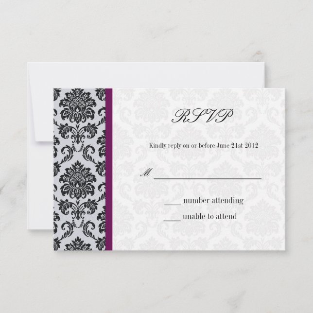 Damask Burgundy Wedding RSVP (Vorderseite)