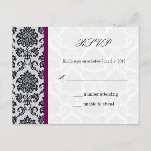 Damask Burgundy Wedding RSVP Karte