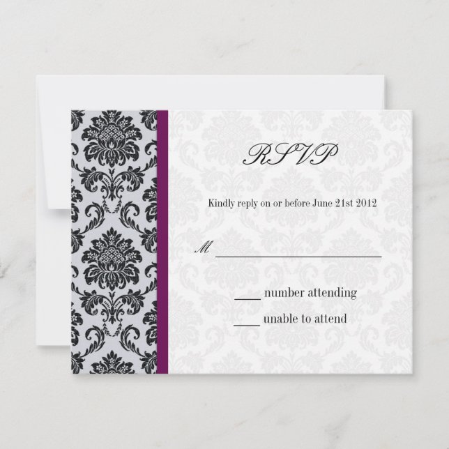 Damask Burgundy Wedding RSVP Karte (Vorderseite)