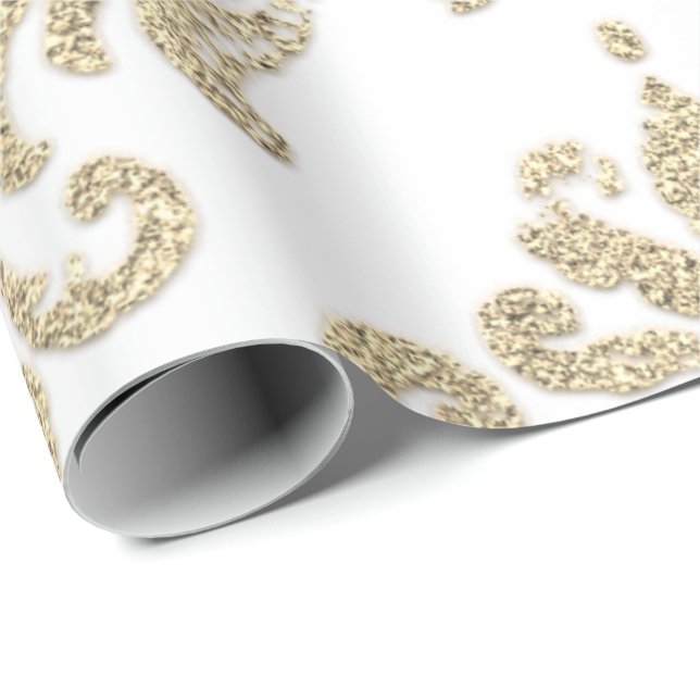 Damask Champagne Gold Royal Glitzer wie Geschenkpapier (Rolleneckpunkt)
