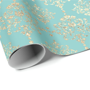 Damask Champagne Gold Royal Metallic Aqua Geschenkpapier
