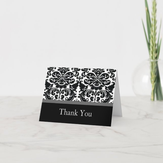 Damask Charcoal Grey Danke Note Card (Vorderseite)
