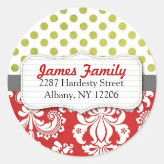 Damask Christmas Circle Address Label Runder Aufkleber