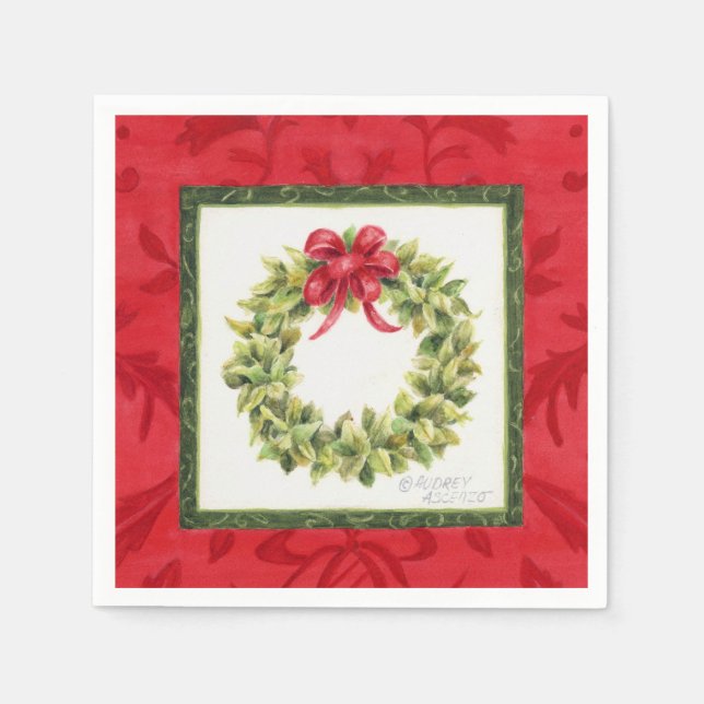 Damask Christmas Wreath Napkins Serviette (Vorderseite)